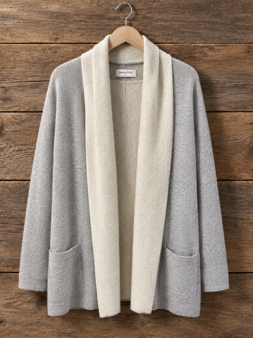 Babaton Two-Tone Shawl Collar Cardigan - Light Gray & Cream